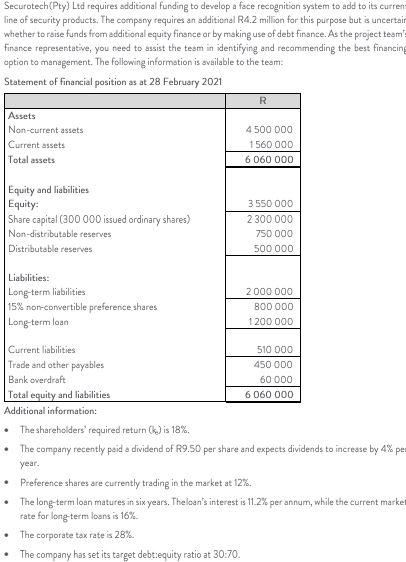  Securotech (Pty) Ltd requires additional funding to develop a face recognition