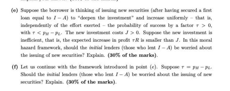 project of fixed size I. The entrepreneur has "cash-on-hand" A, where A