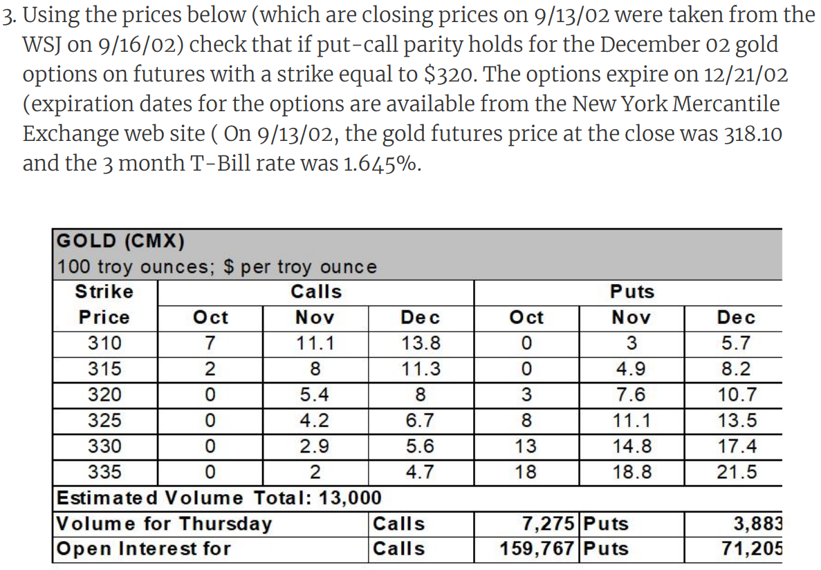 3. Using the prices below (which are closing prices on 9/13/02