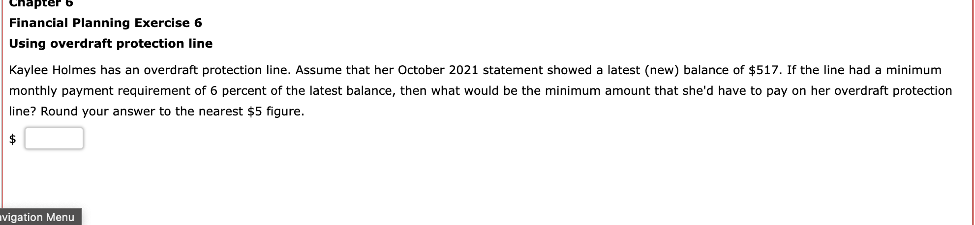  Financial Planning Exercise 6 Using overdraft protection line Kaylee Holmes has