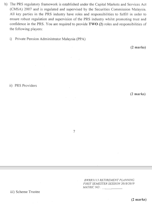  b) The PRS regulatory framework is established under the Capital Markets