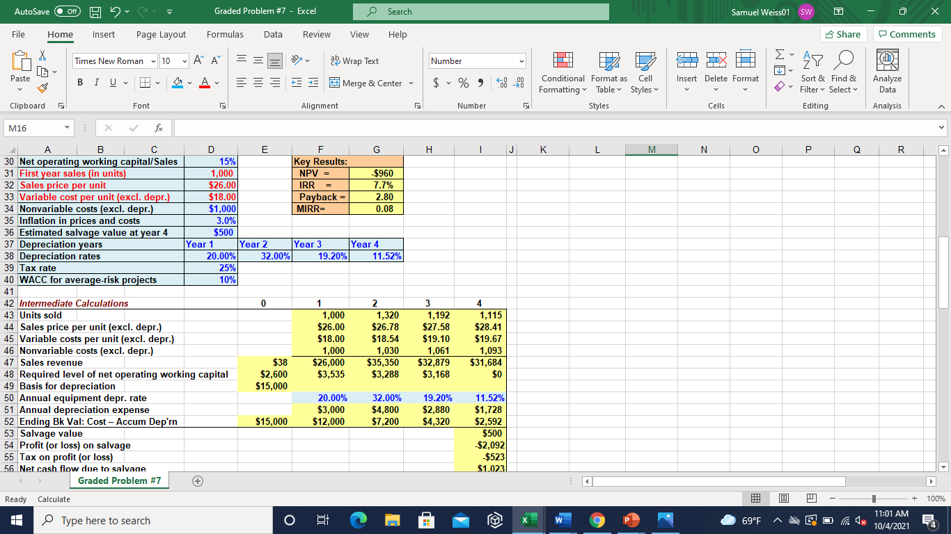 Problem #7 - Excel O Search Samuel Weiss01 SW File Home Insert