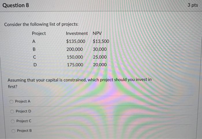 interpet! Year 0 1 Project A $ (20,000) $ 12,000 $ 10,000