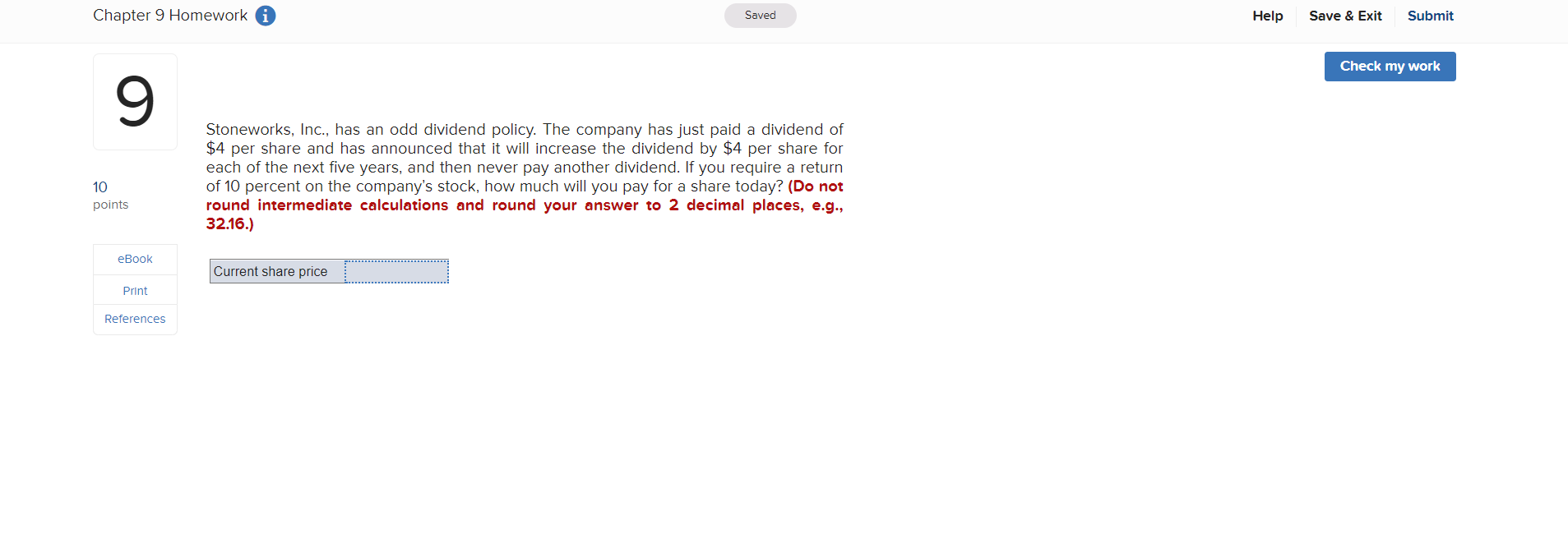  Chapter 9 Homework A Saved Help Save & Exit Submit Check