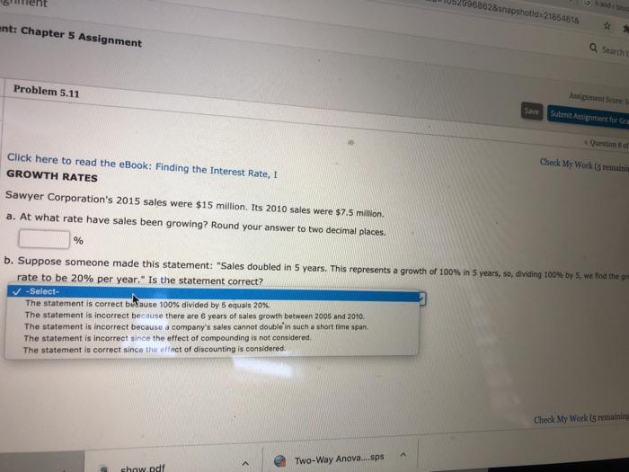  oshatid=21854616 ent: Chapter 5 Assignment Problem 5.11 Save Submit Assignment for