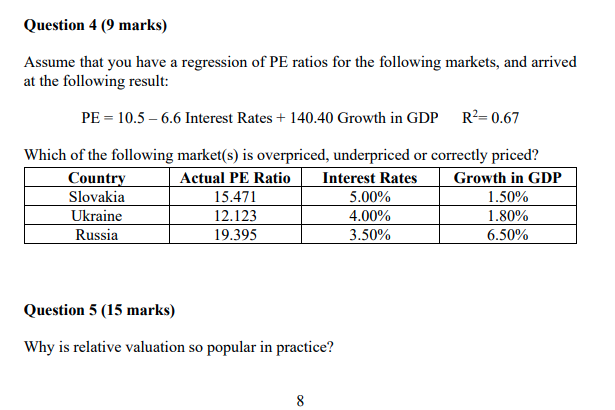  Question 4 (9 marks) Assume that you have a regression of