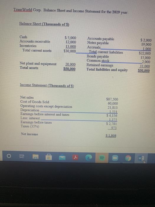the separate Word file) and the following Ratios for last year and
