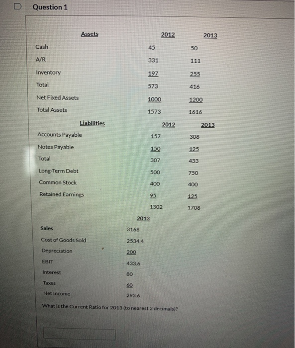  All numbers are the same for each question. Question 1 Assets