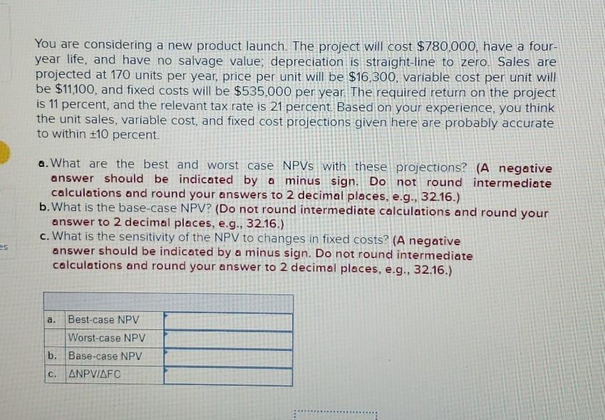  please help! You are considering a new product launch. The project