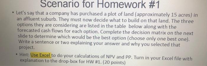  Easy Excel Problem NPV, PP, Decision Matrix, and explanation. Answer quickly
