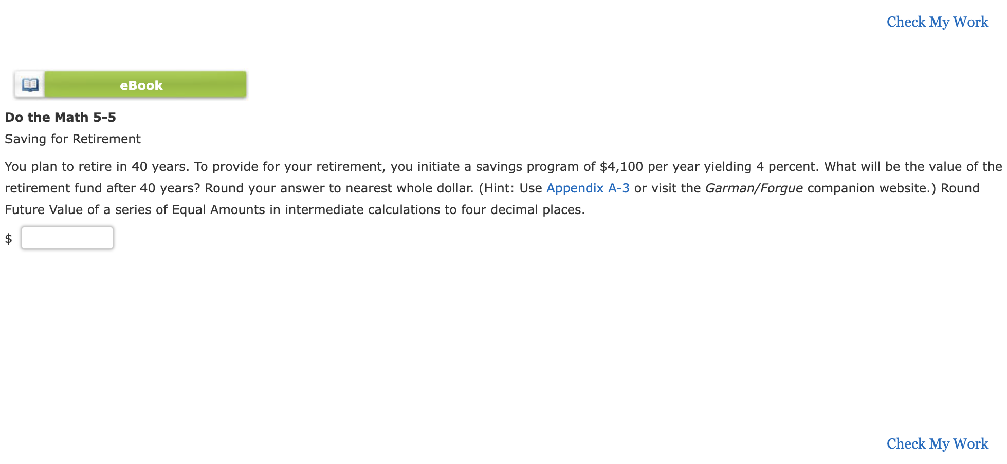 Check My Work eBook Do the Math 5-5 Saving for Retirement