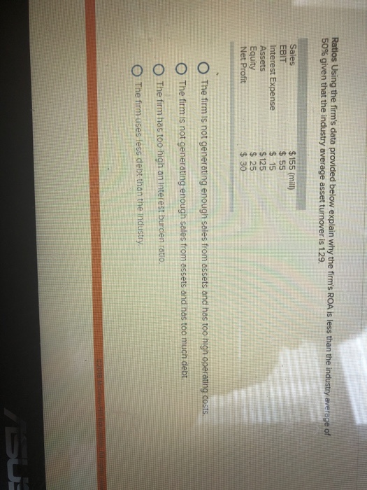 Ratio Sales EBIT Interest Expense Assets Equity Net Profit $132 (mill) $