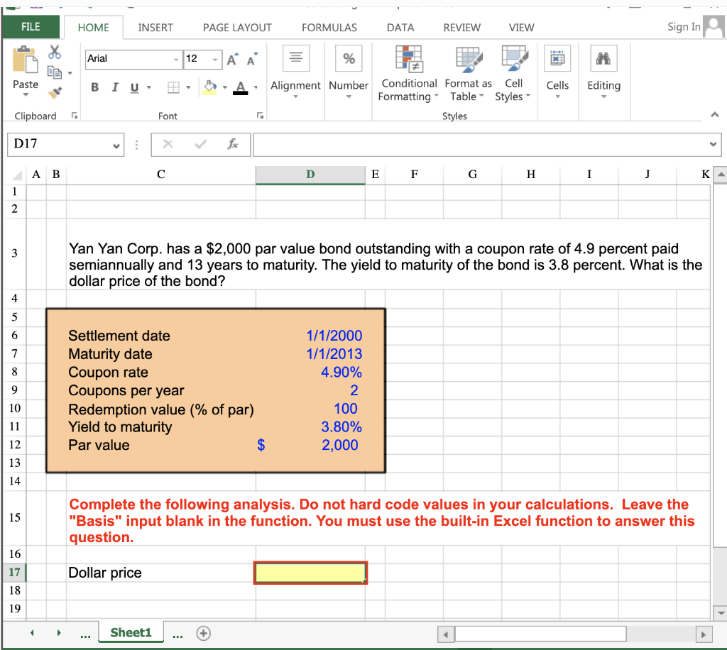 Yan Yan Corp. has a $2,000 par value bond outstanding with a