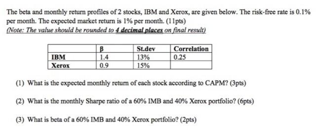 Question in Finance: Note: Please explain each answers using formulas! The beta