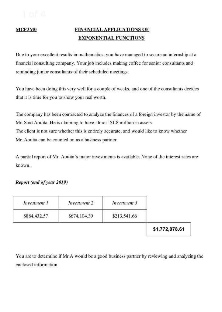 the chart needs to be filled in and answer the question. MCF3MO