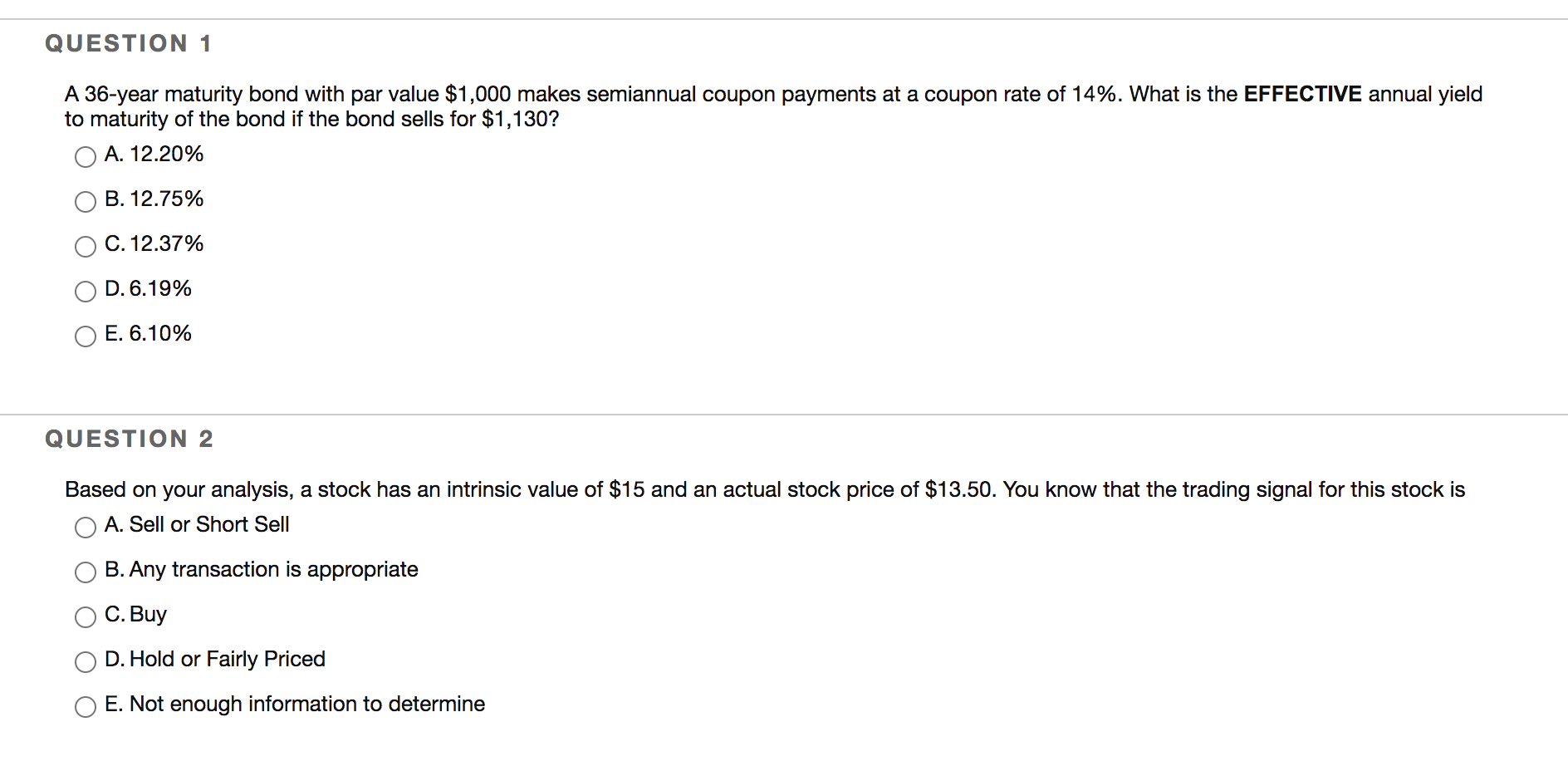  QUESTION 1 A 36-year maturity bond with par value $1,000 makes