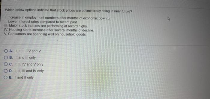  Which below options indicate that stock prices are optimistically rising in