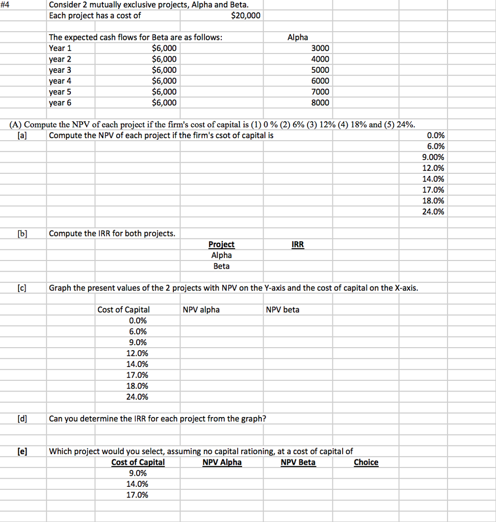  #4 Consider 2 mutually exclusive projects, Alpha and Beta Each project