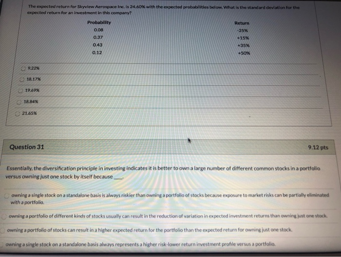  both questions please and thanks The expected return for Skyview Aerospace