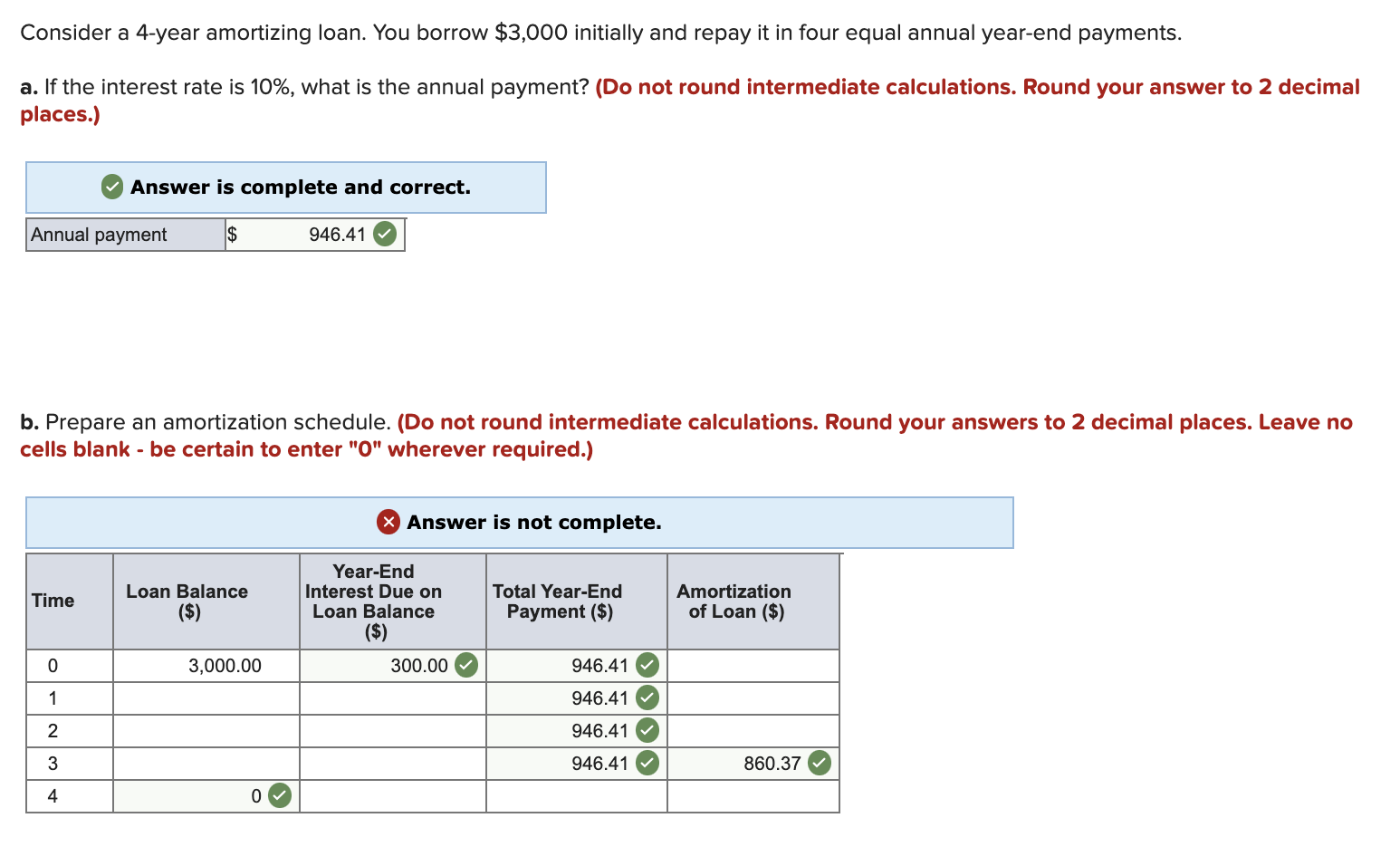 Please fill in all blanks on the amortization schedule. Consider a 4-year