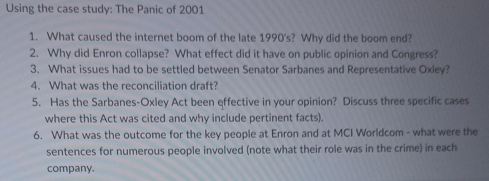  Using the case study: The Panic of 2001 1. What caused