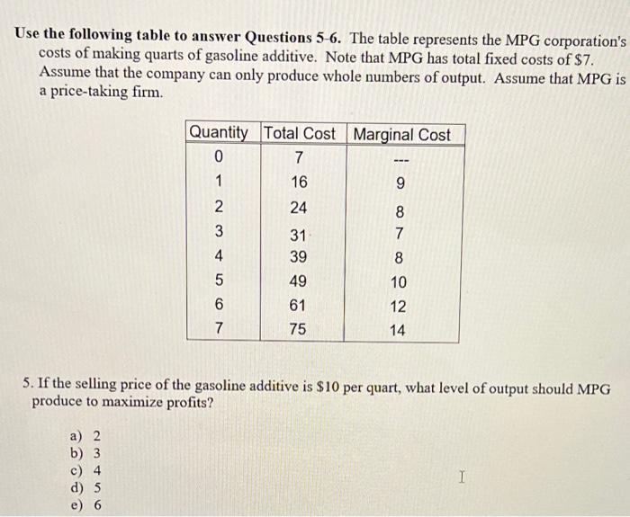 need quickly, will like!!! Use the following table to answer Questions 5-6.