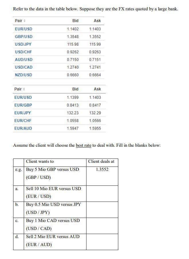  Refer to the data in the table below. Suppose they are