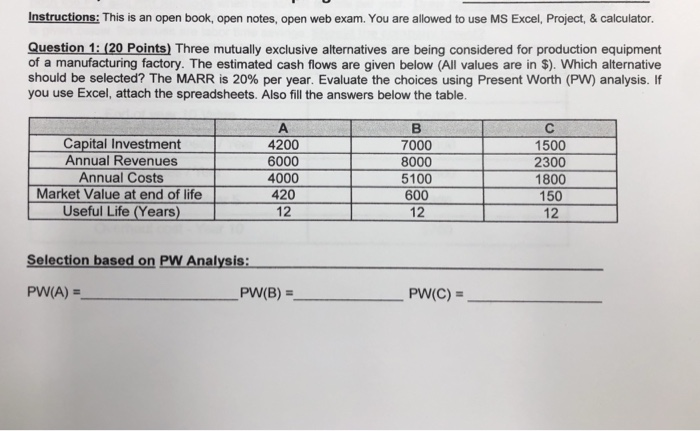  Instructions: This is an open book, open notes, open web exam.