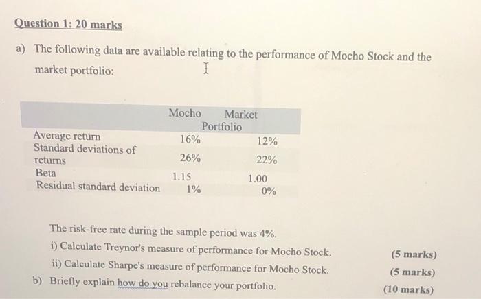  Question 1: 20 marks a) The following data are available relating