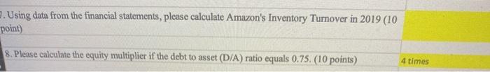  . Using data from the financial statements, please calculate Amazon's Inventory