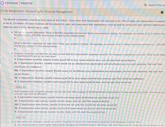 Please help solve CENGAGE MINDTAP Q Search this cou Ch 06: Assignment