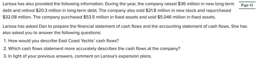 CASH FLOWS AT EAST COAST YACHTS Because of the dramatic growth at