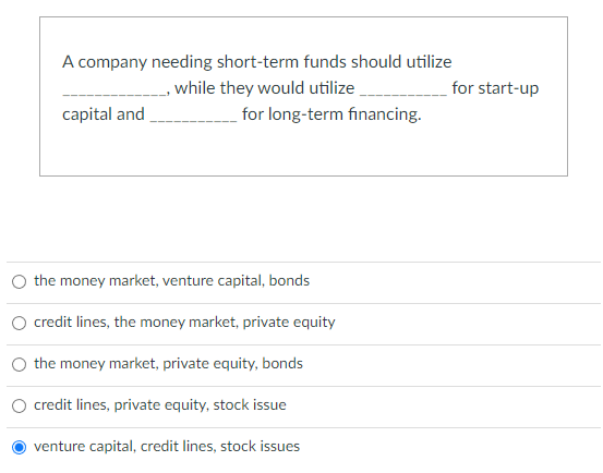 A company needing short-term funds should utilize while they would utilize