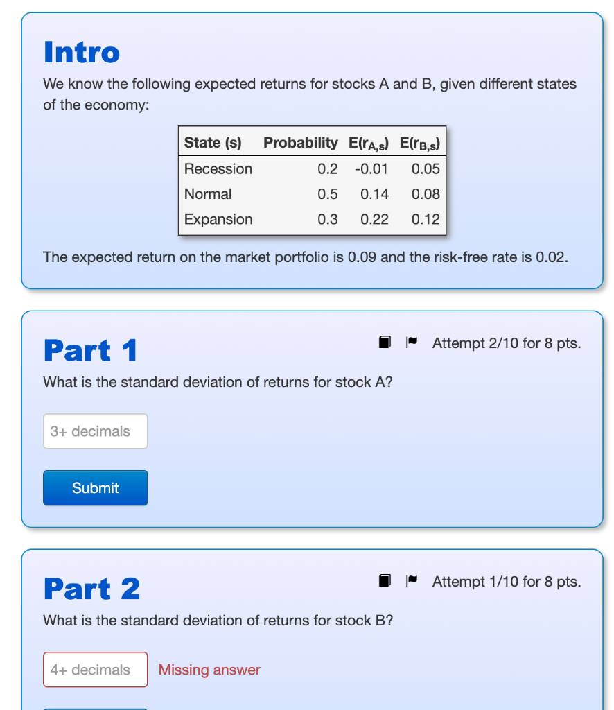  Intro We know the following expected returns for stocks A and