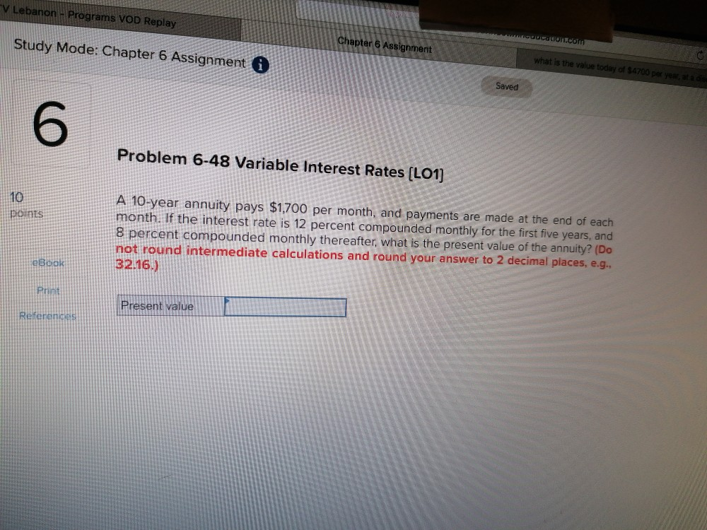 V Lebanon - Programs VOD Replay Study Mode: Chapter 6 Assignment