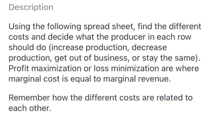  help with AG econ cost formulas Description Using the following spread