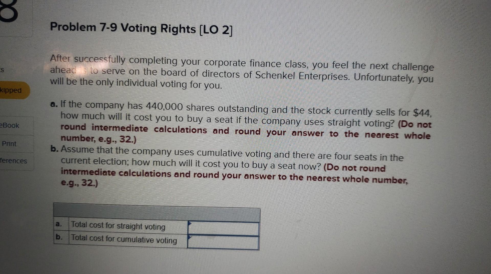  Problem 7-9 Voting Rights (LO 2] s After successfully completing your