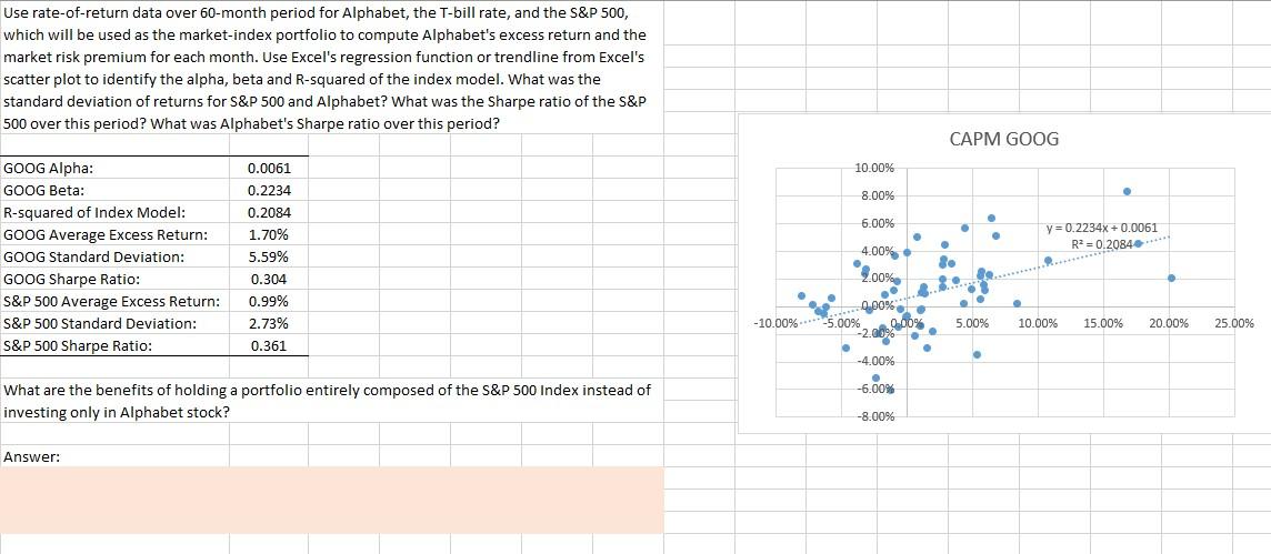  Use rate-of-return data over 60 -month period for Alphabet, the T-bill