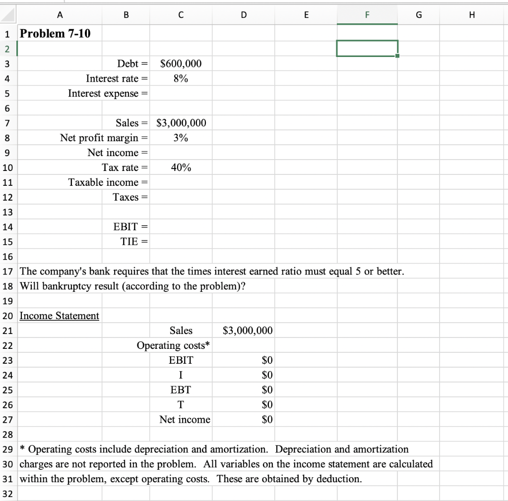file HWChapter7 and solve Problem 7-10, using the organizational design displayed in