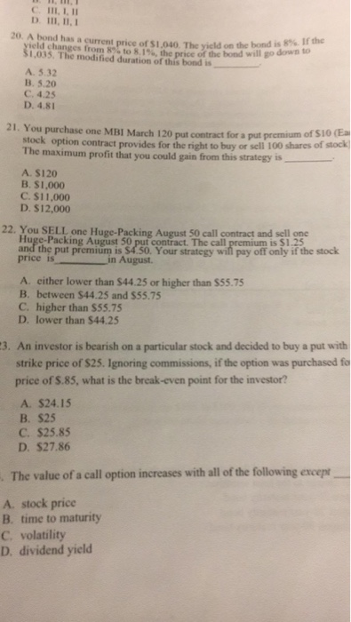  D. I11, 11, 1 20. A bond has a eldchanges frorn