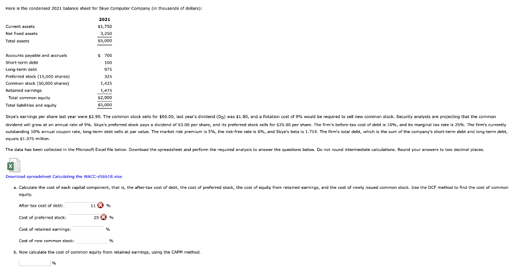  Here is the condensed 2021 balance sheet for Skye Computer Company
