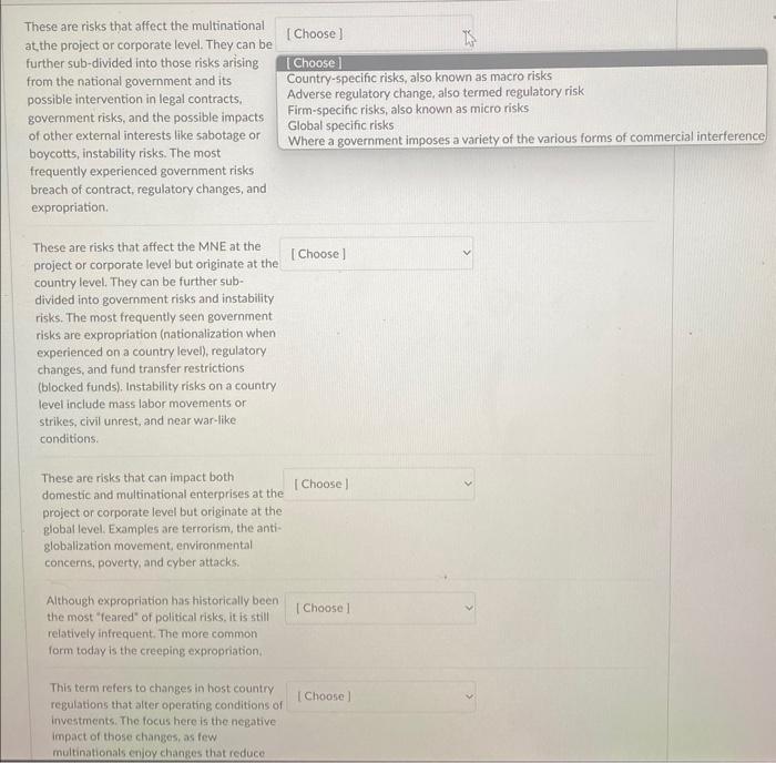  These are risks that affect the multinational at the project or
