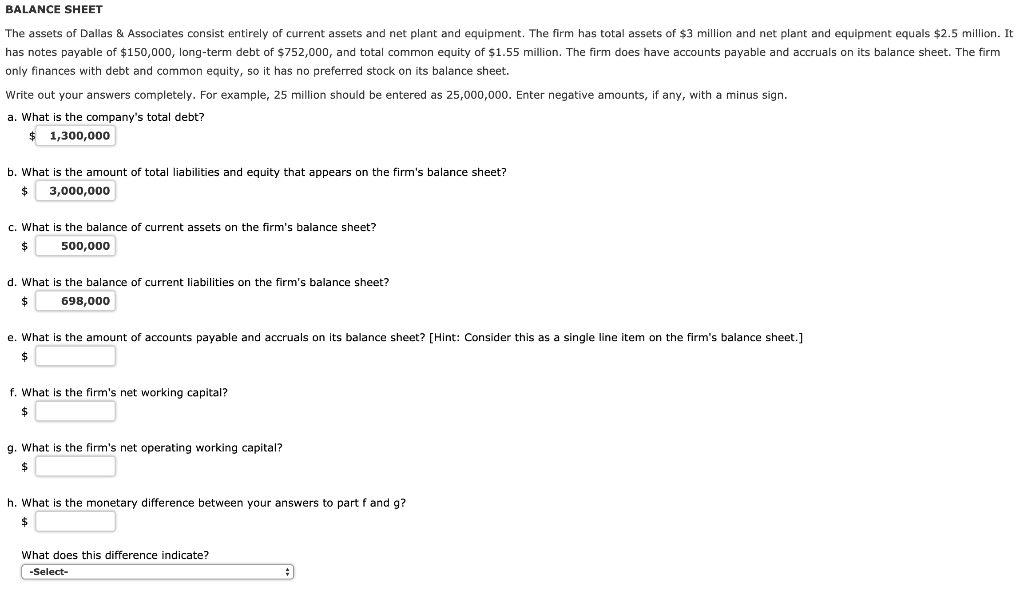 I only need help on E-H BALANCE SHEET The assets of Dallas