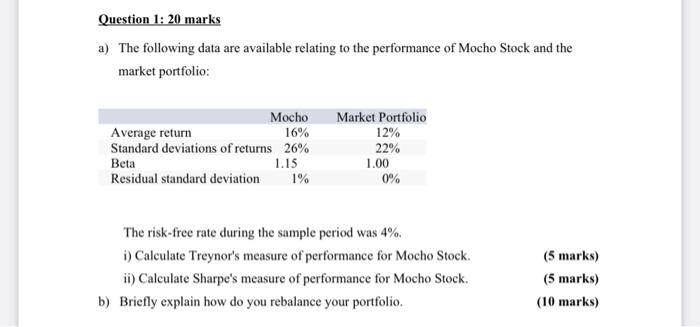  Question 1: 20 marks a) The following data are available relating
