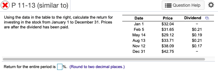 XP 11-13 (similar to) Question Help Dividende Using the data in