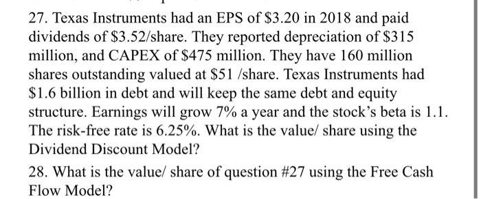 share of question #27 using the Free Cash Flow Model? 29. Beyond