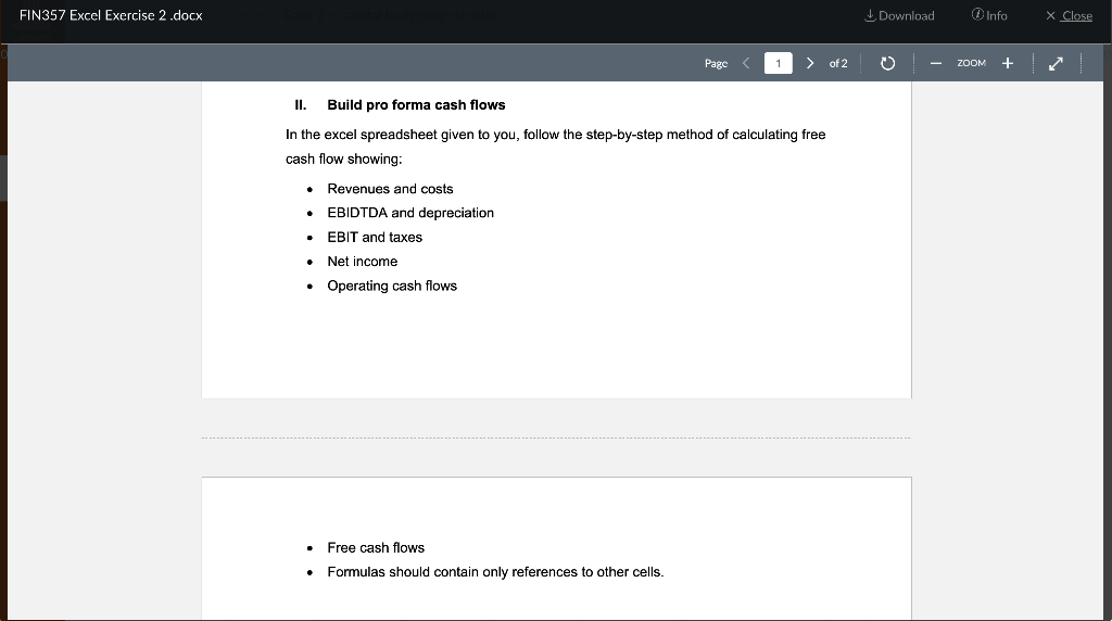 2 o ZOOM + Excel Exercise #2 Constructing pro forma cash flows