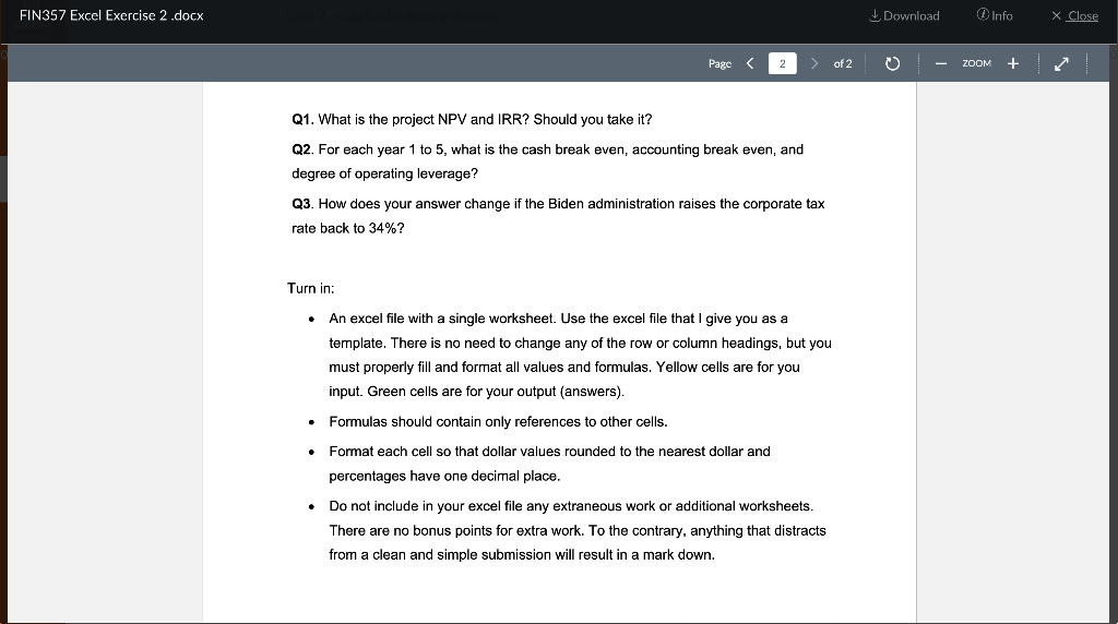 to make a capital budgeting decision Due: Monday, October 26, 10 pm