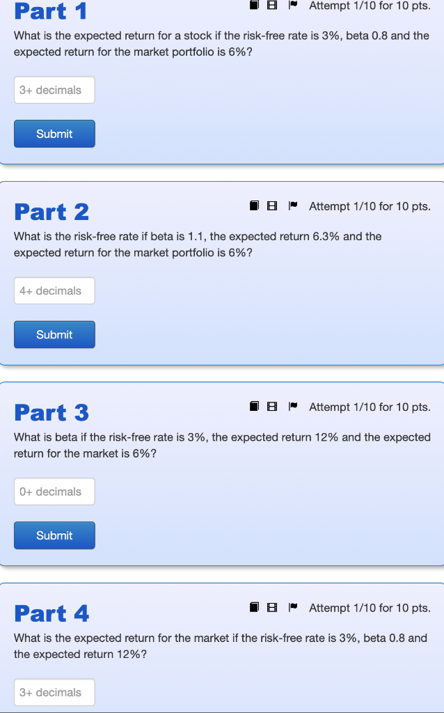 the expected return for a stock if the risk-free rate is 3%,