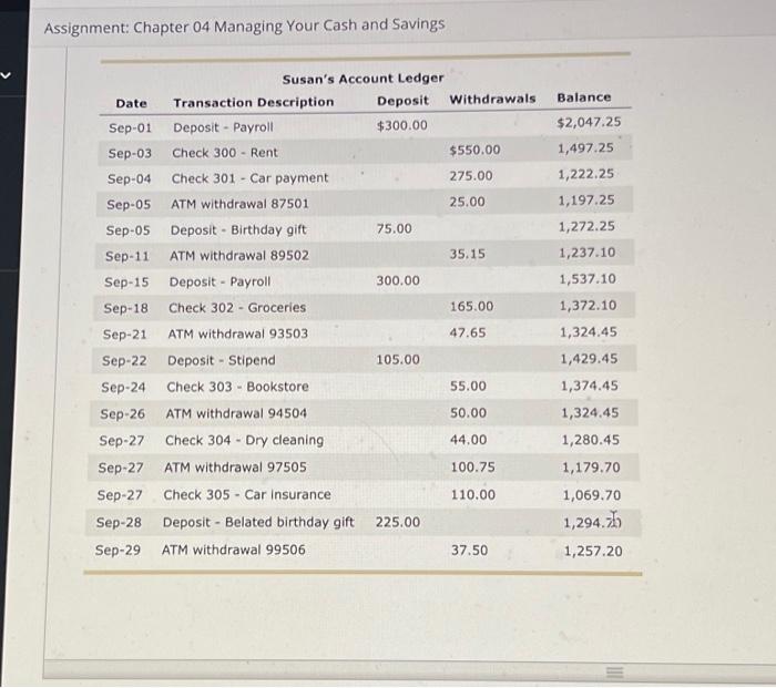 Assignment: Chapter 04 Managing Your Cash and Savings Use the grey slider
